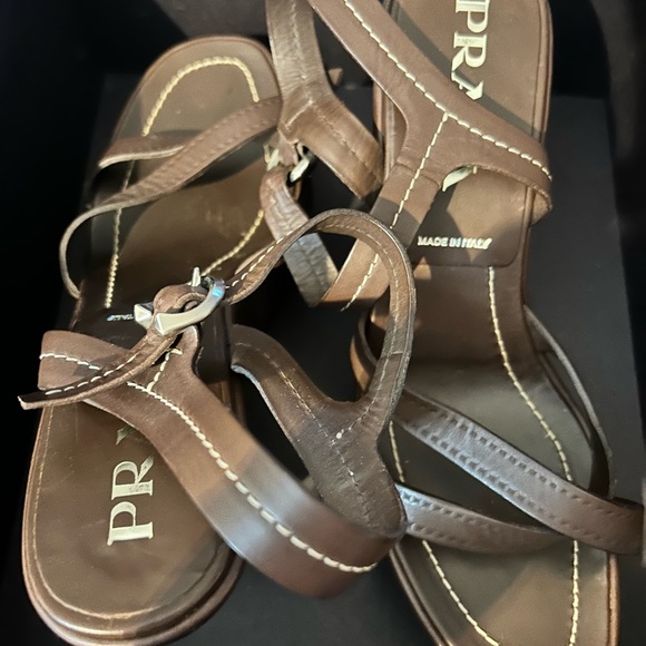 PRADA wedge sandals brown terra strap - Picture 7 of 13